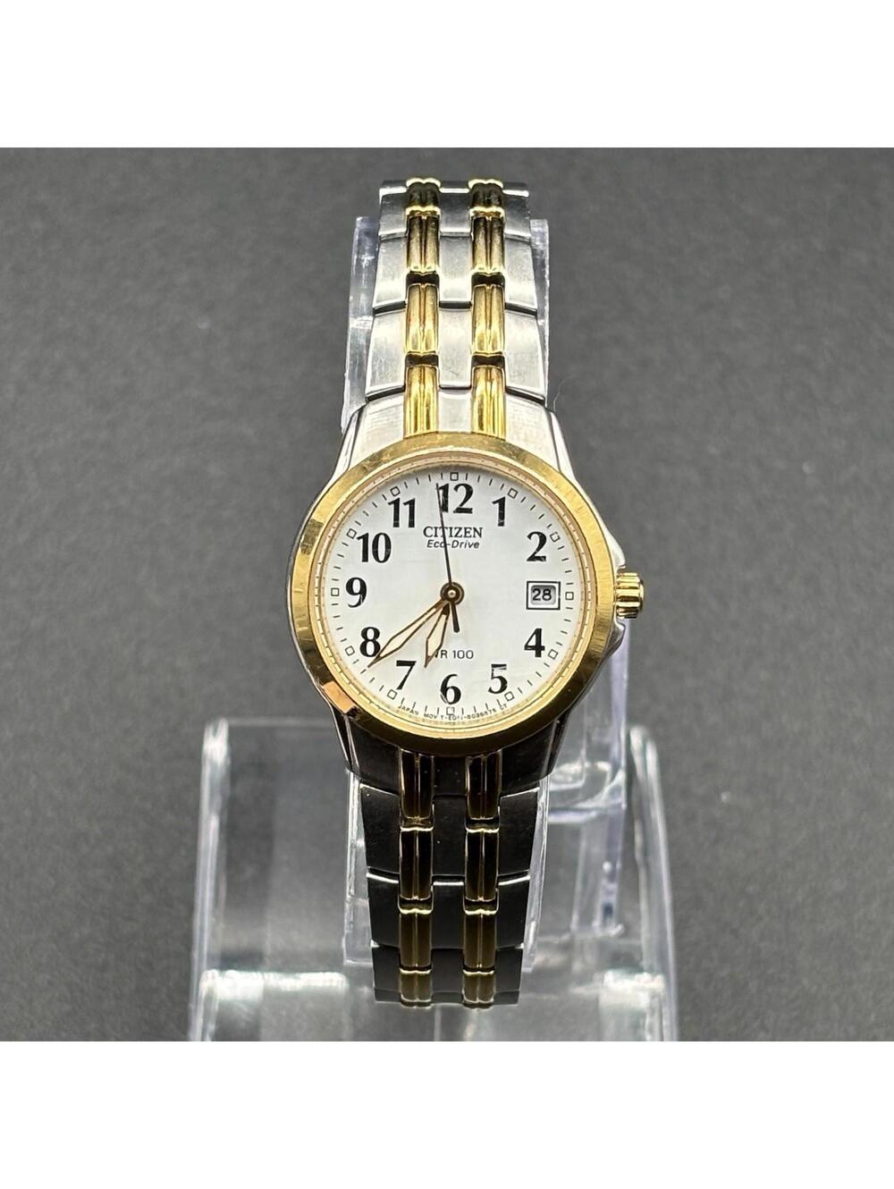 Citizen Eco-Drive Ladies Two-Tone White Dial 25mm Silver/Gold-Tone Watch w/Date